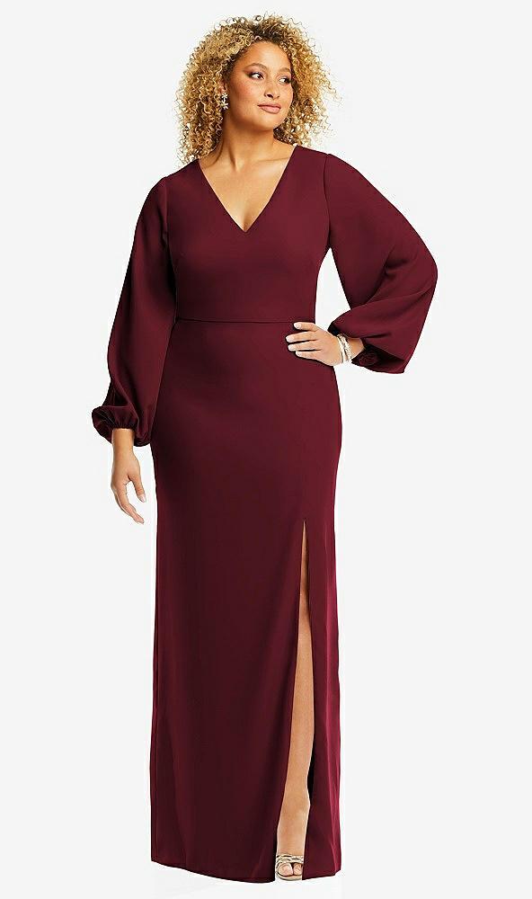 long puff sleeve v-neck trumpet gown