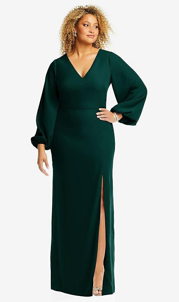 long puff sleeve v-neck trumpet gown