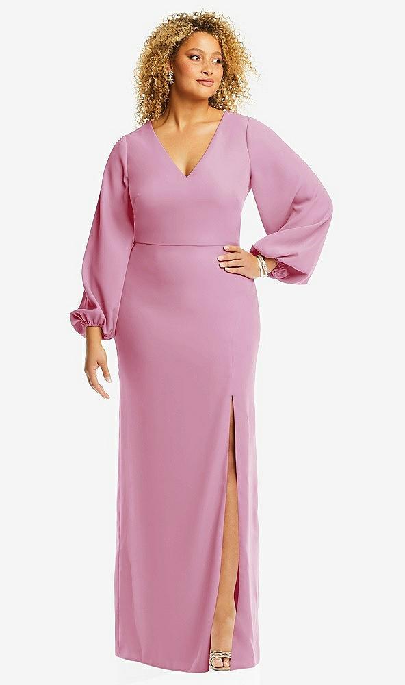 long puff sleeve v-neck trumpet gown