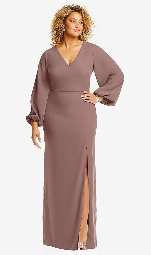long puff sleeve v-neck trumpet gown