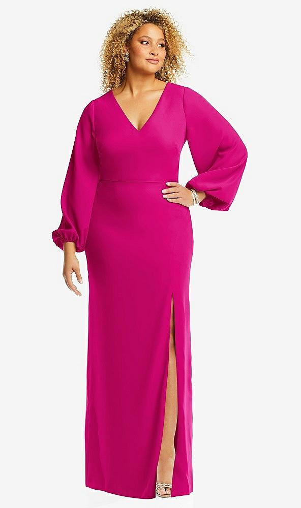 long puff sleeve v-neck trumpet gown