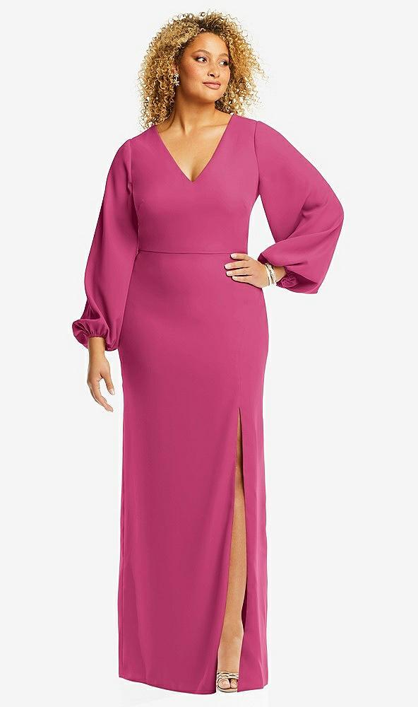 long puff sleeve v-neck trumpet gown