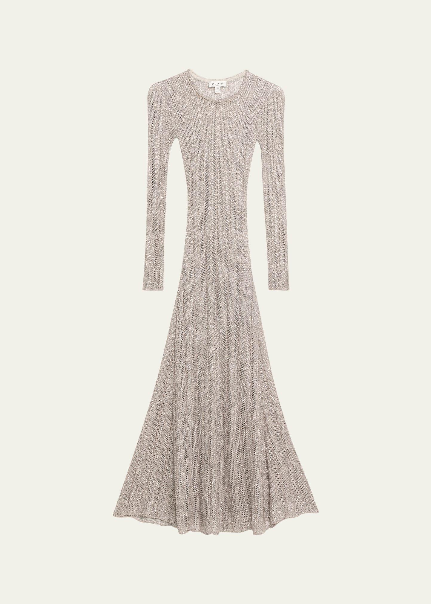 long sequined knit long-sleeve dress
