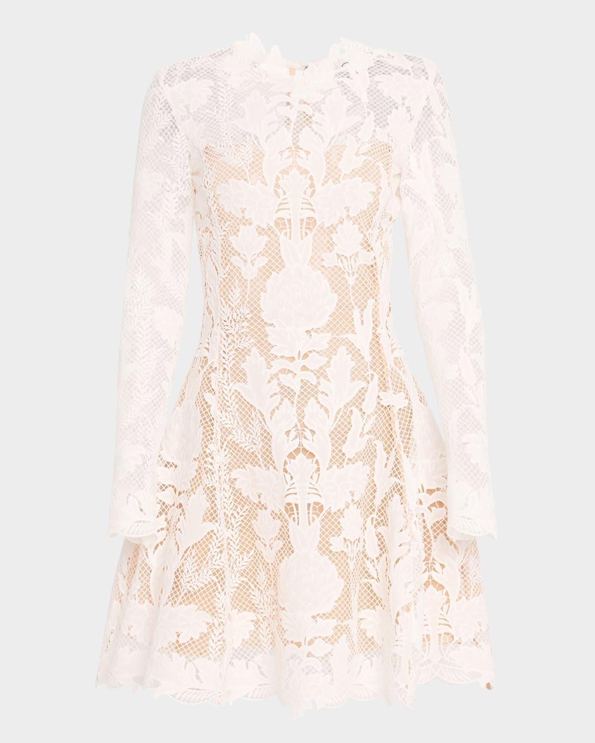 long-sleeve artichoke guipure mini dress