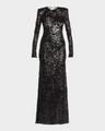 long-sleeve backless sequined gown