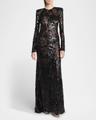long-sleeve backless sequined gown