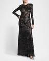 long-sleeve backless sequined gown