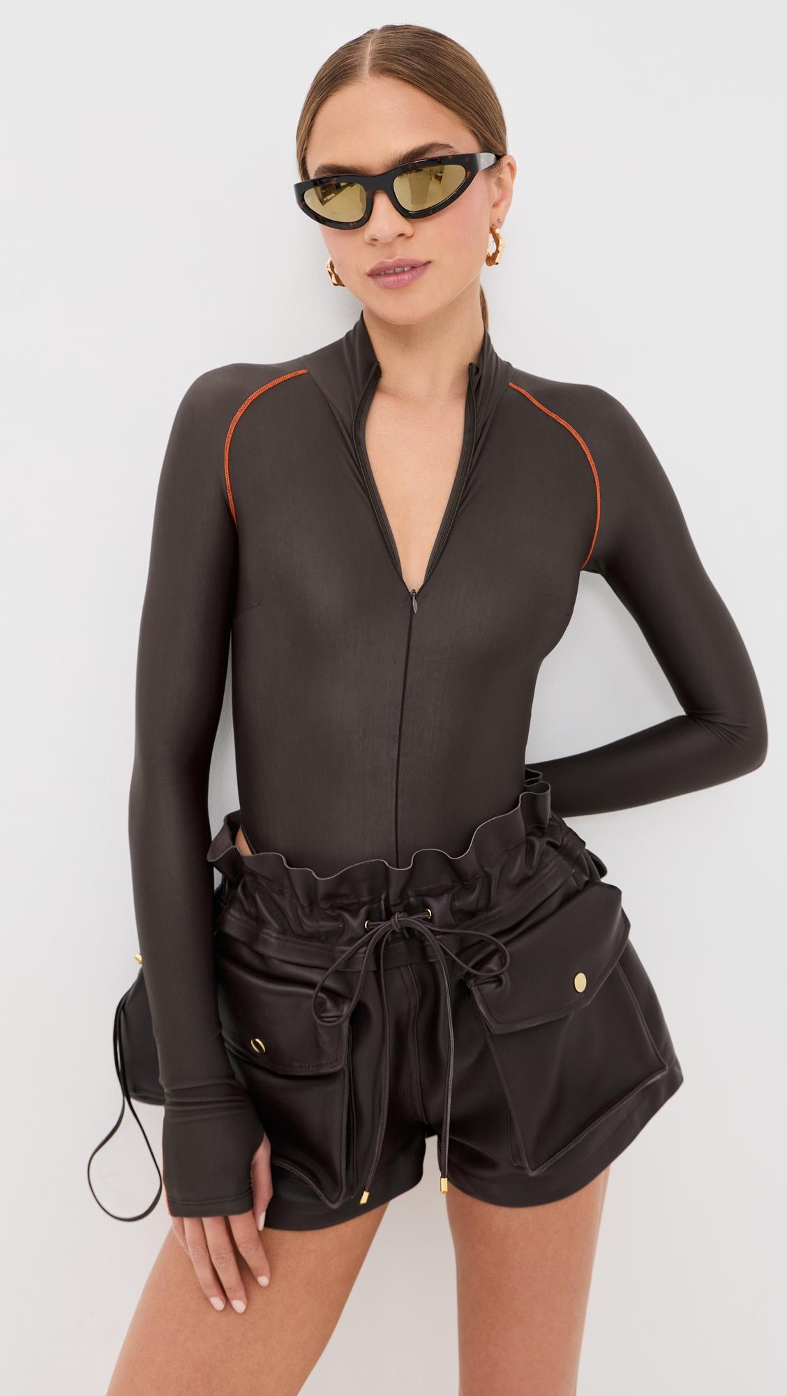 long sleeve bodysuit with top stitching