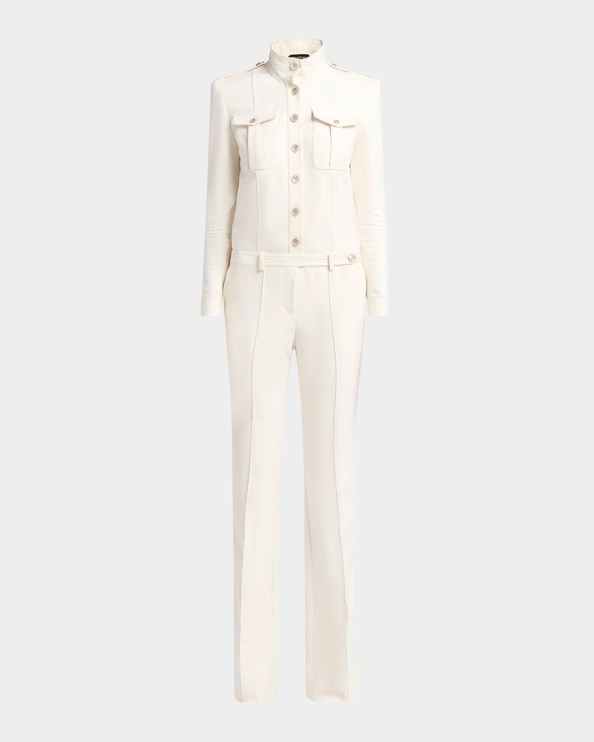 long-sleeve bootcut-leg safari jumpsuit