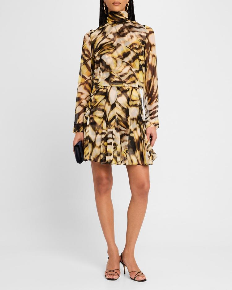 long-sleeve butterfly chiffon mini dress