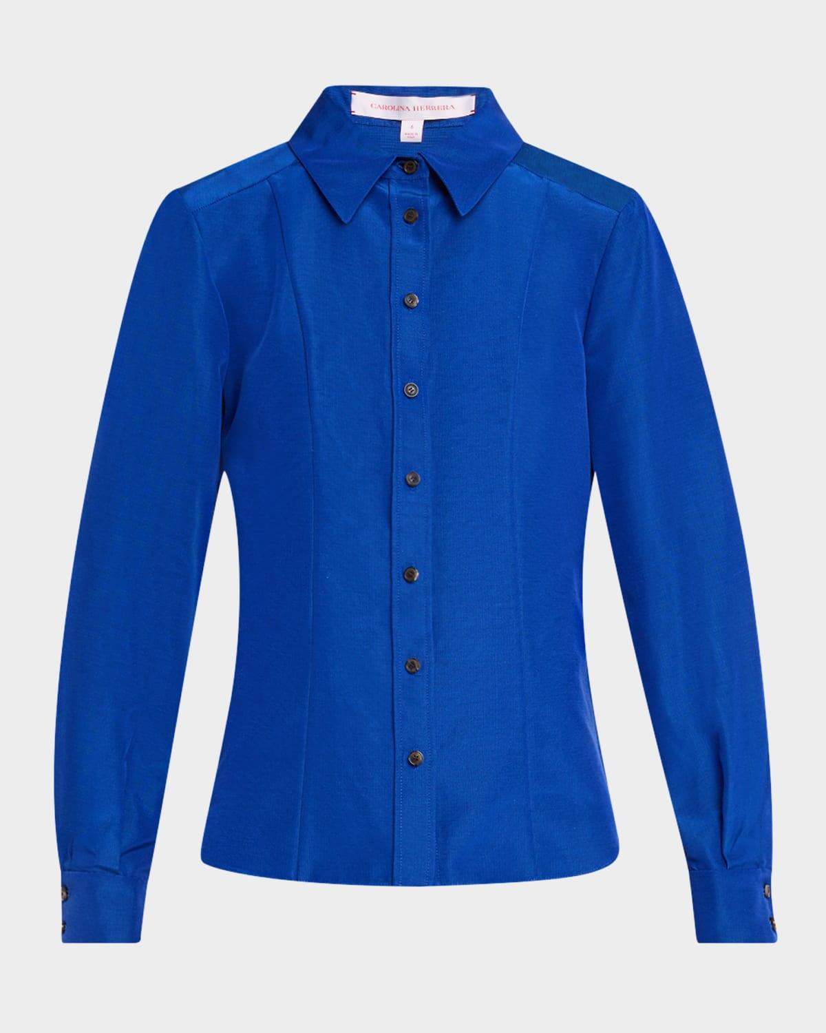 long-sleeve button-down blouse