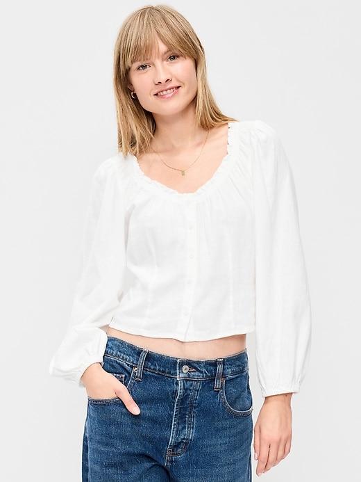long-sleeve button-down top