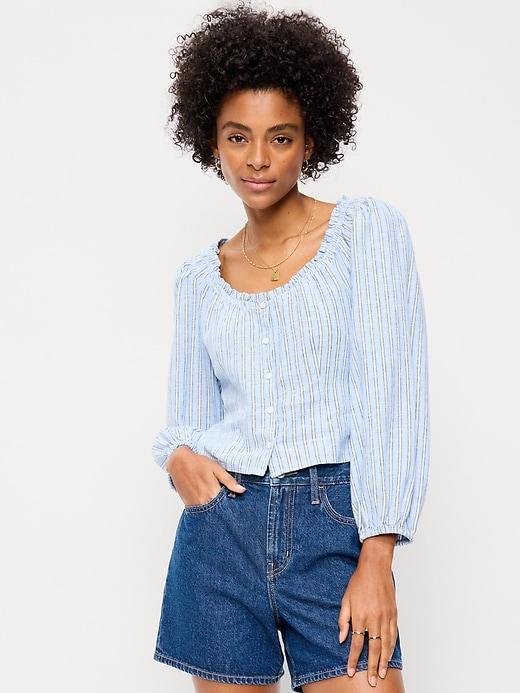 long-sleeve button-down top