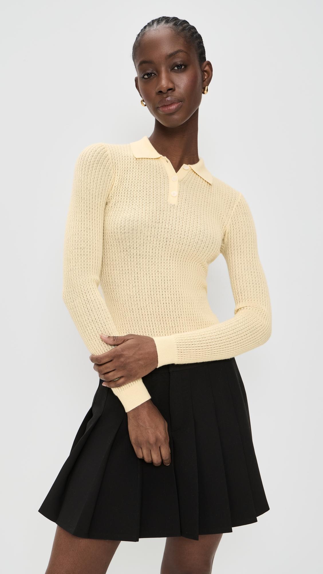 long sleeve cashmere shrunken polo