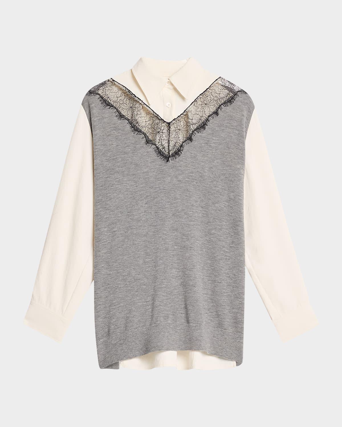 long-sleeve combo lace shirt