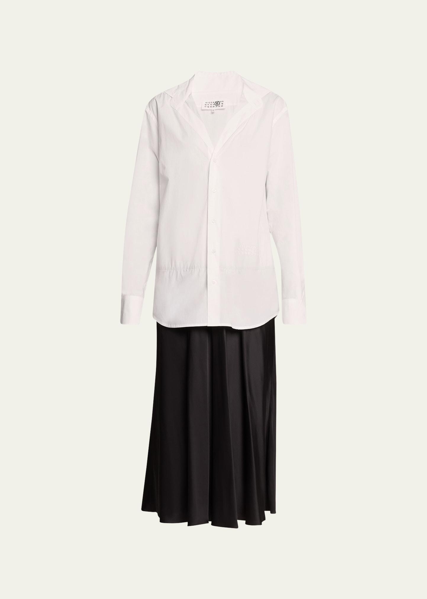 long-sleeve combo midi shirtdress