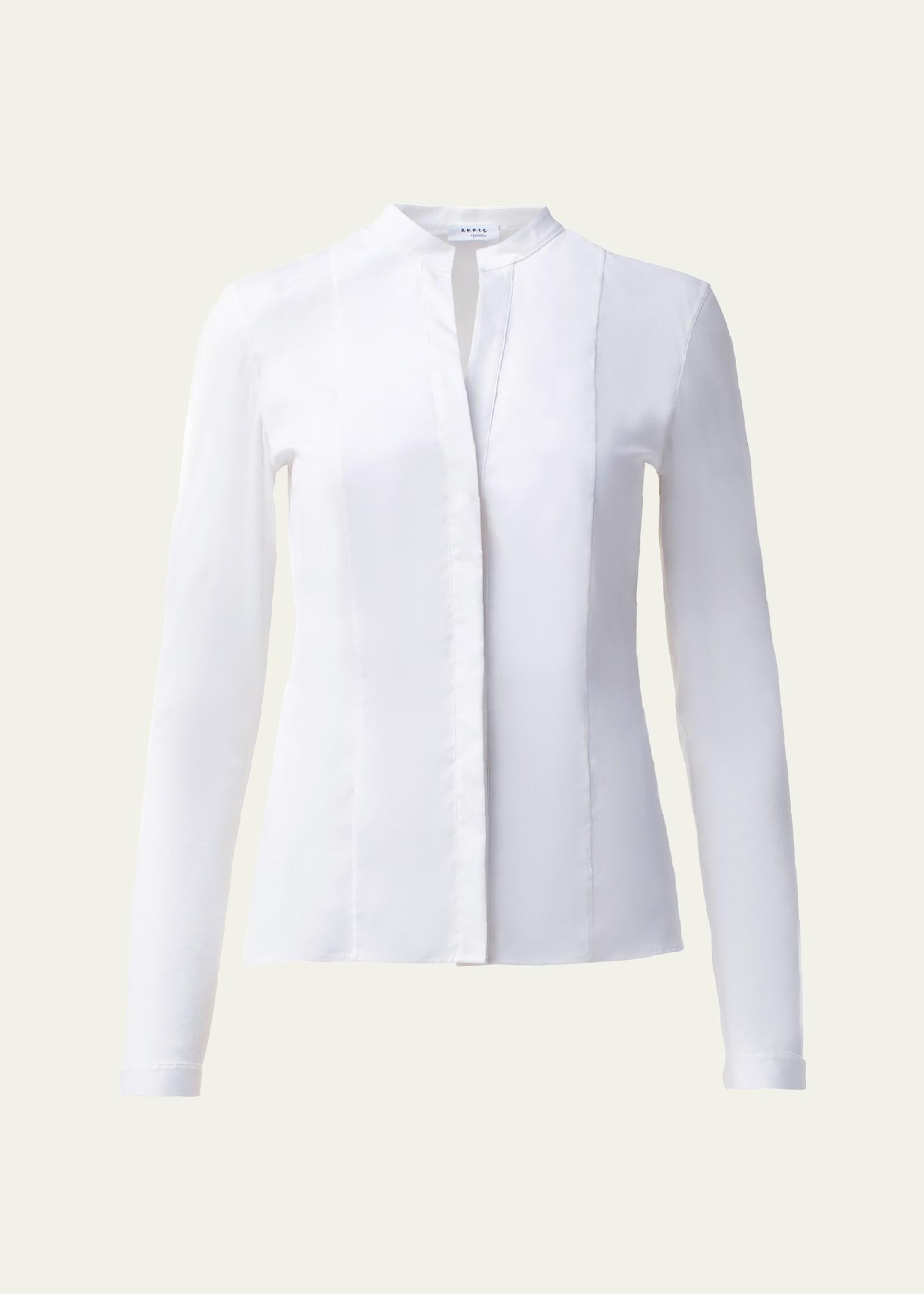 long-sleeve cotton jersey-back blouse