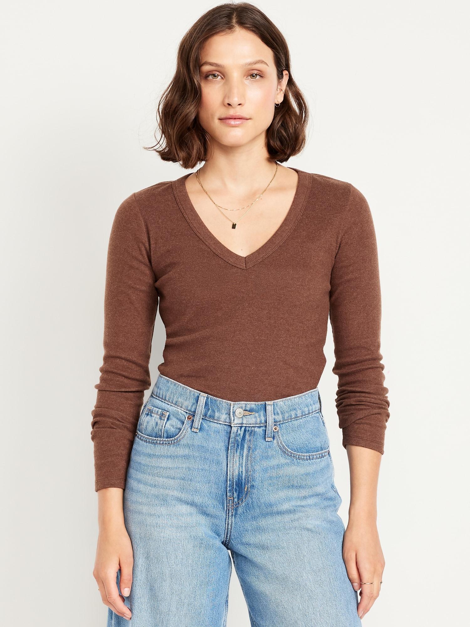 long-sleeve cozy v-neck top