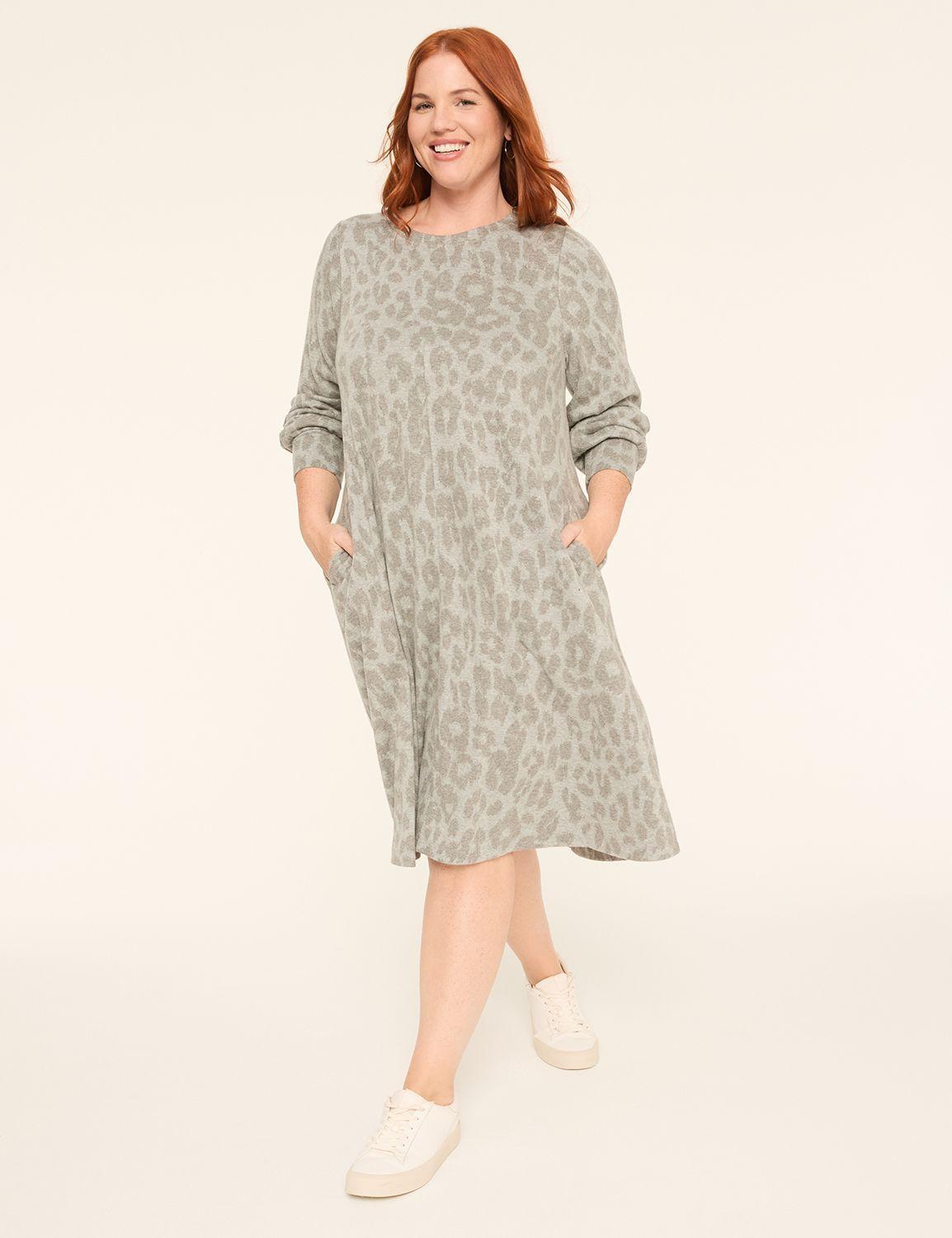long-sleeve crew-neck jacquard swing dress