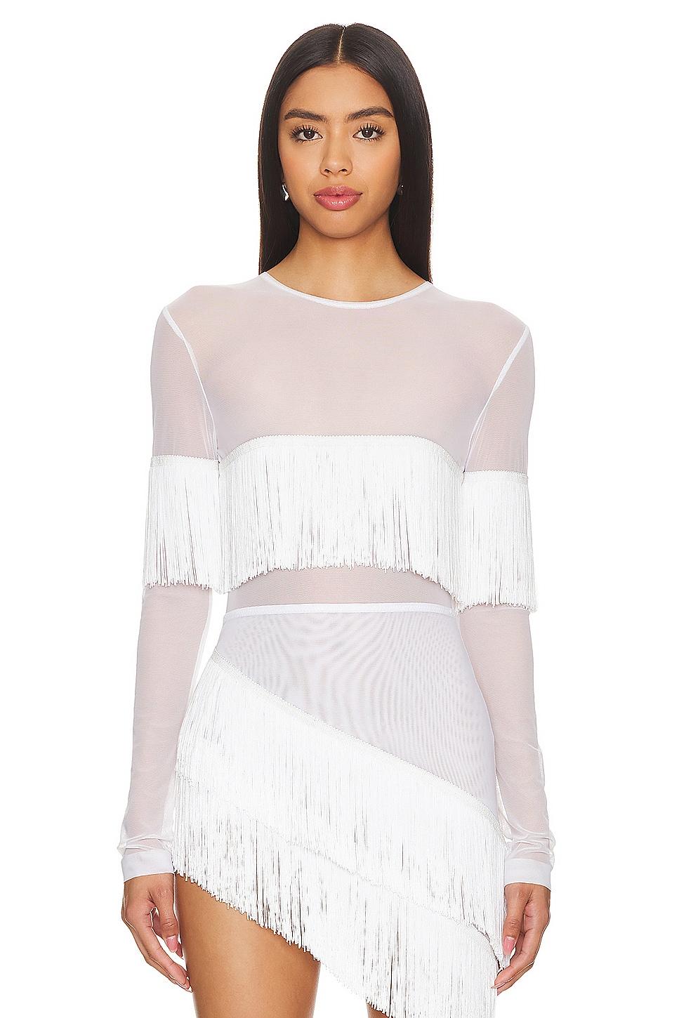 long sleeve crewneck fringe top