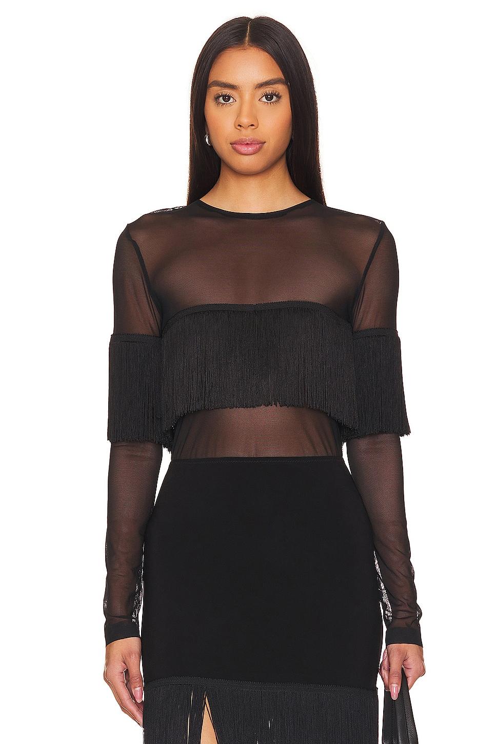 long sleeve crewneck fringe top