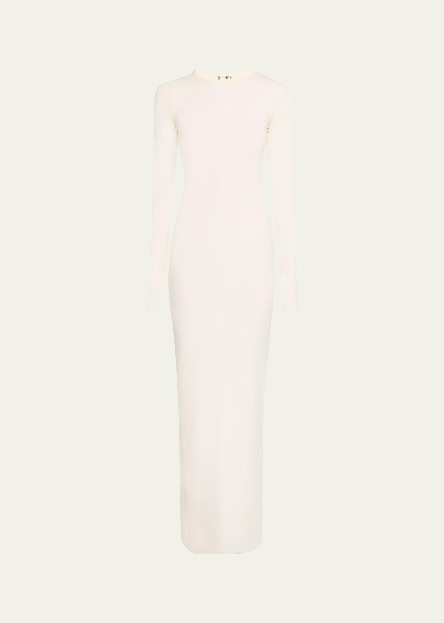 long-sleeve crewneck rib-knit maxi dress