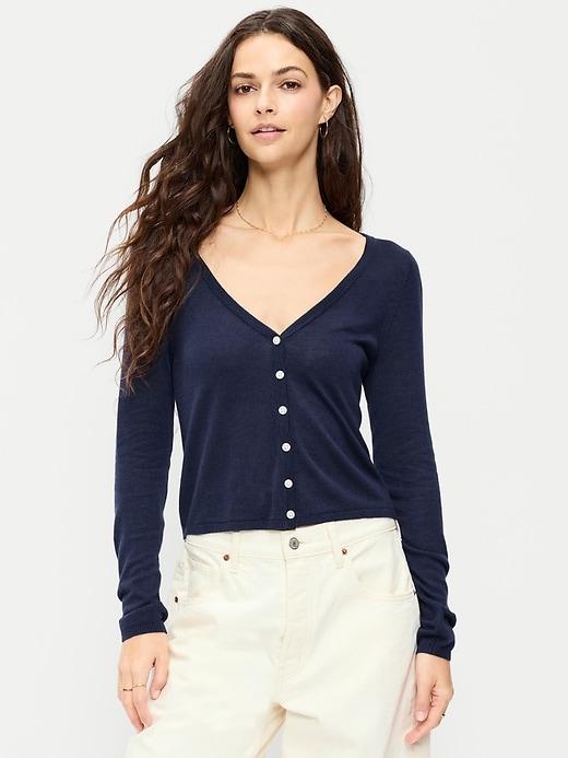 long-sleeve cropped v-neck cardigan
