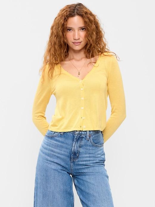 long-sleeve cropped v-neck cardigan