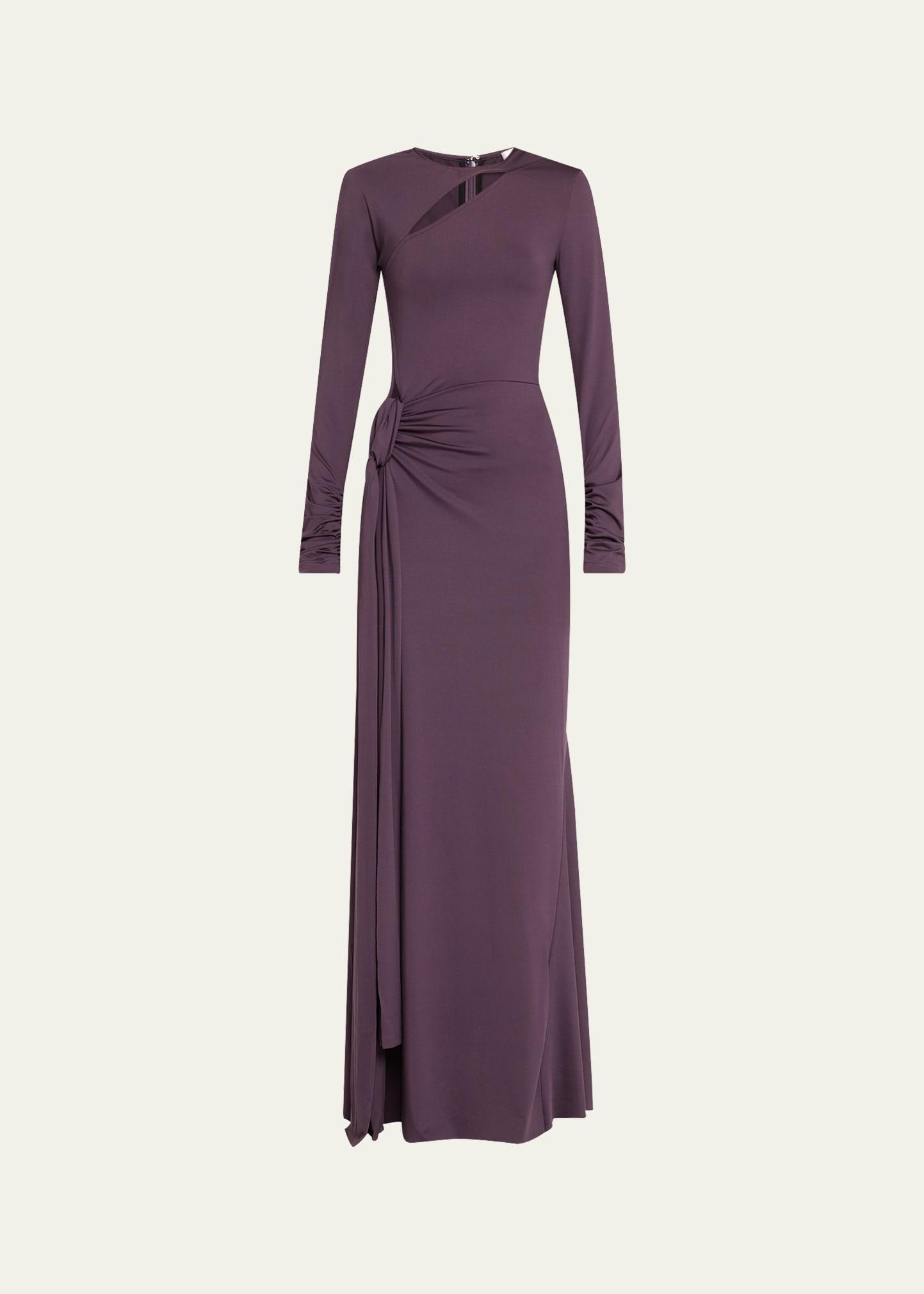 long sleeve cutout tie front gown