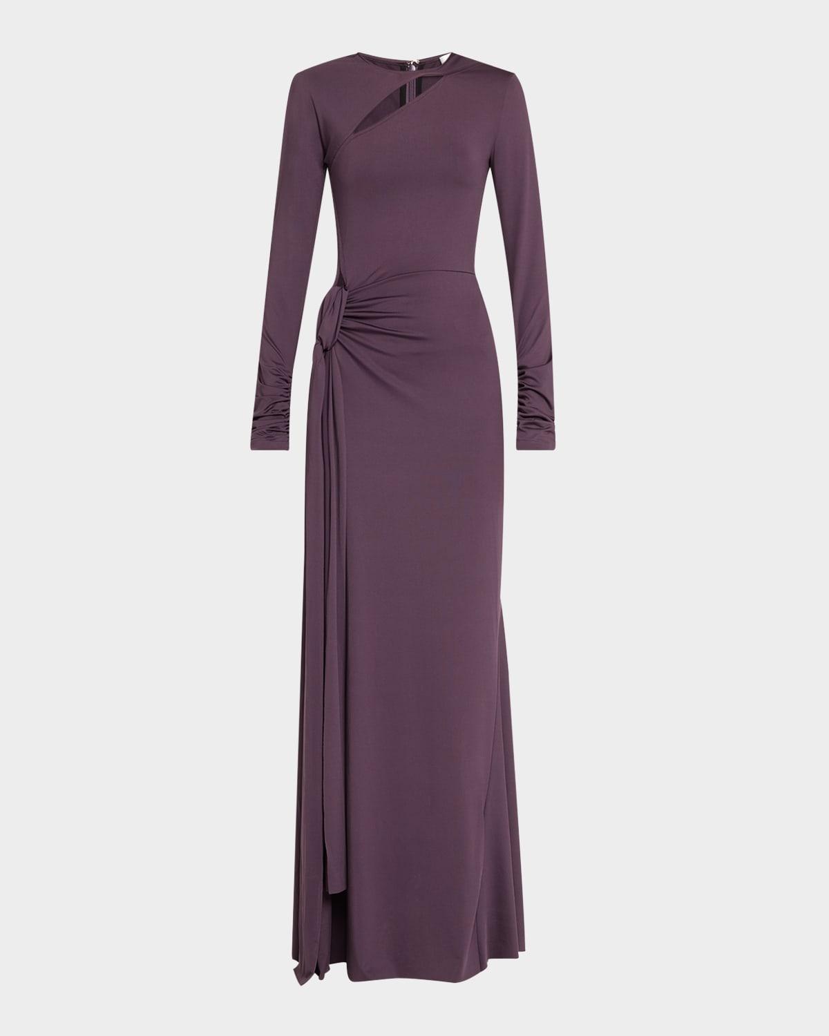 long sleeve cutout tie front gown
