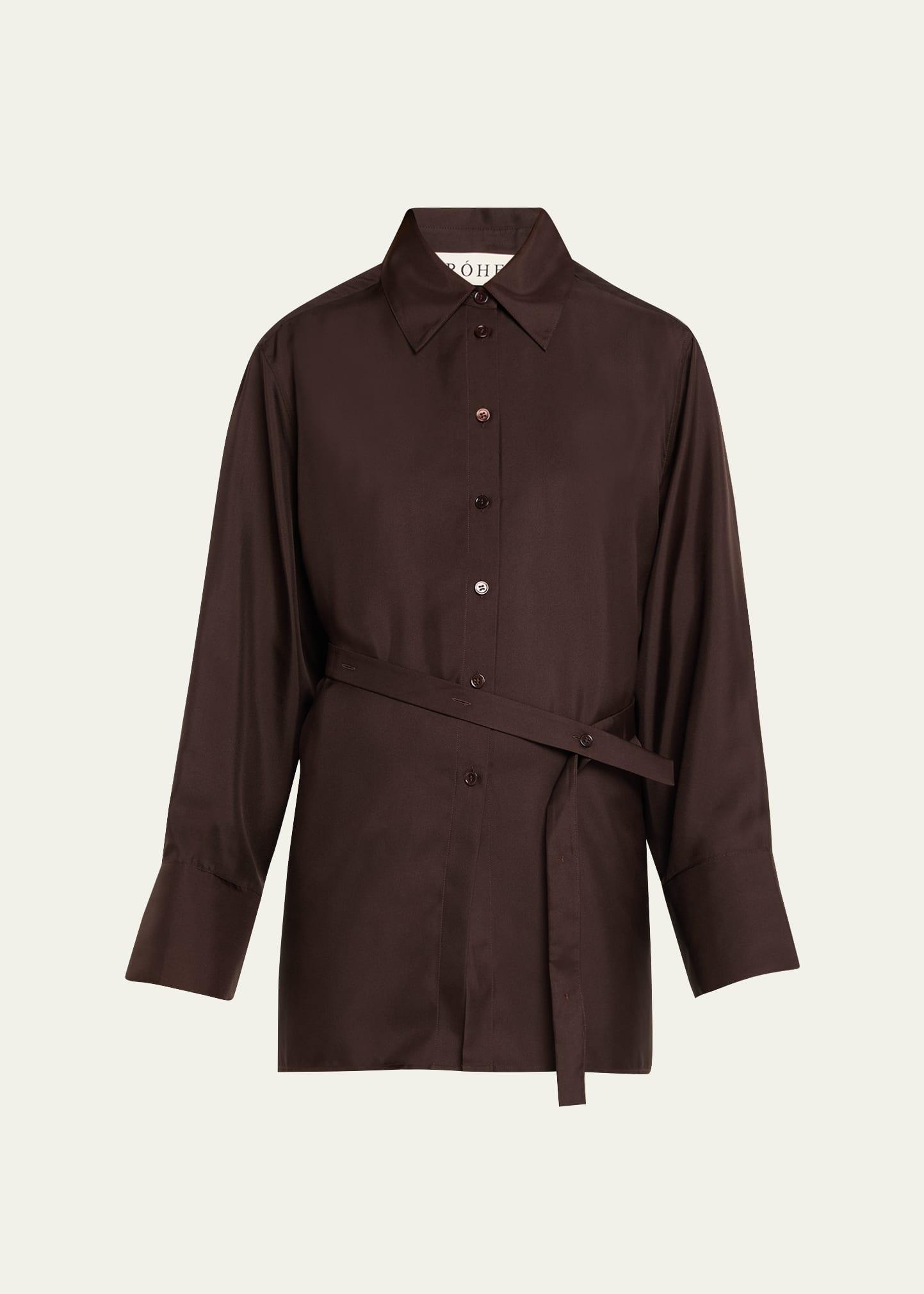 long-sleeve deconstructed silk shirt