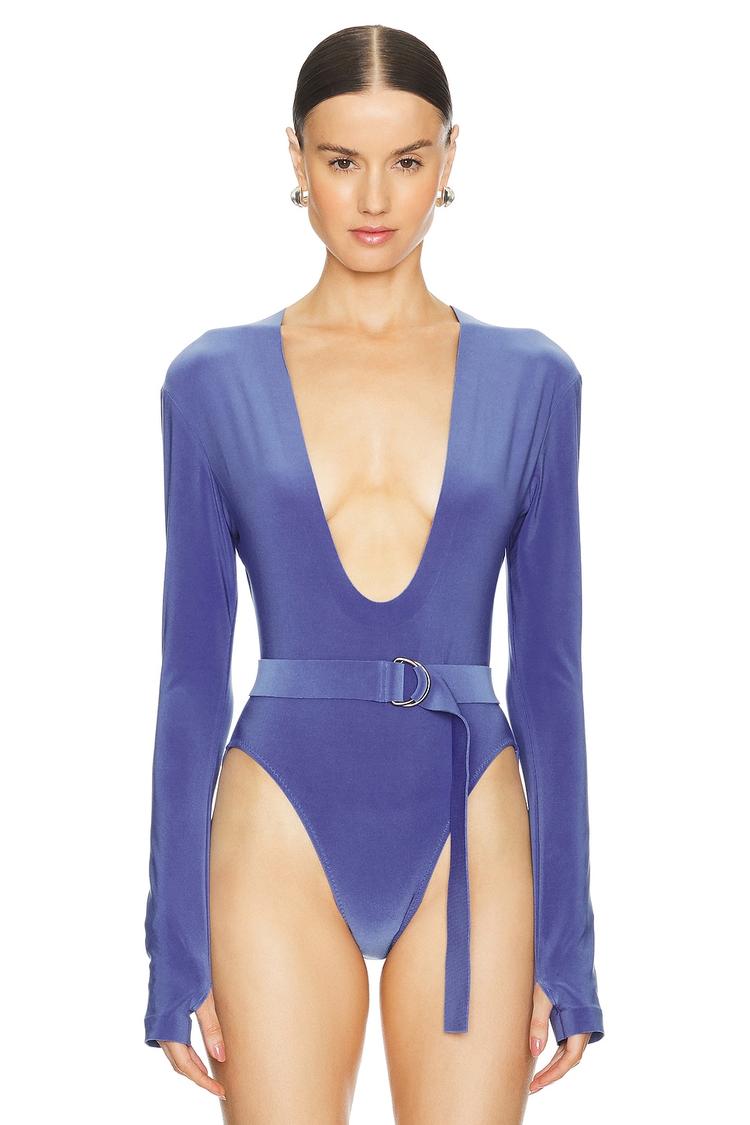 long sleeve deep u neck bodysuit
