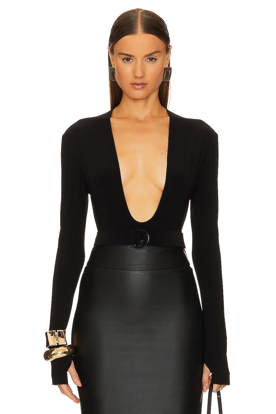 long sleeve deep u neck bodysuit