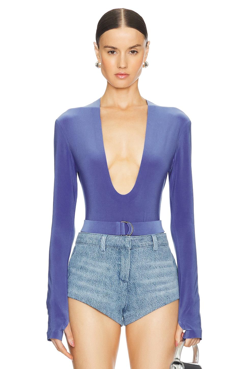long sleeve deep u neck bodysuit