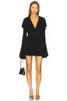 long sleeve deep v ruffle mini dress