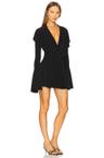 long sleeve deep v ruffle mini dress