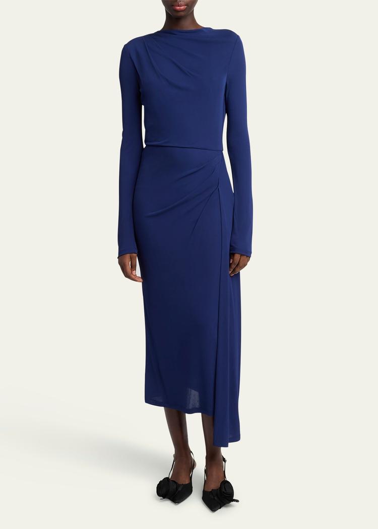 long sleeve draped midi dress