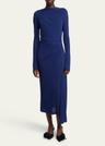 long sleeve draped midi dress