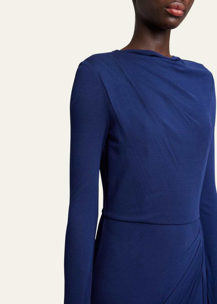 long sleeve draped midi dress