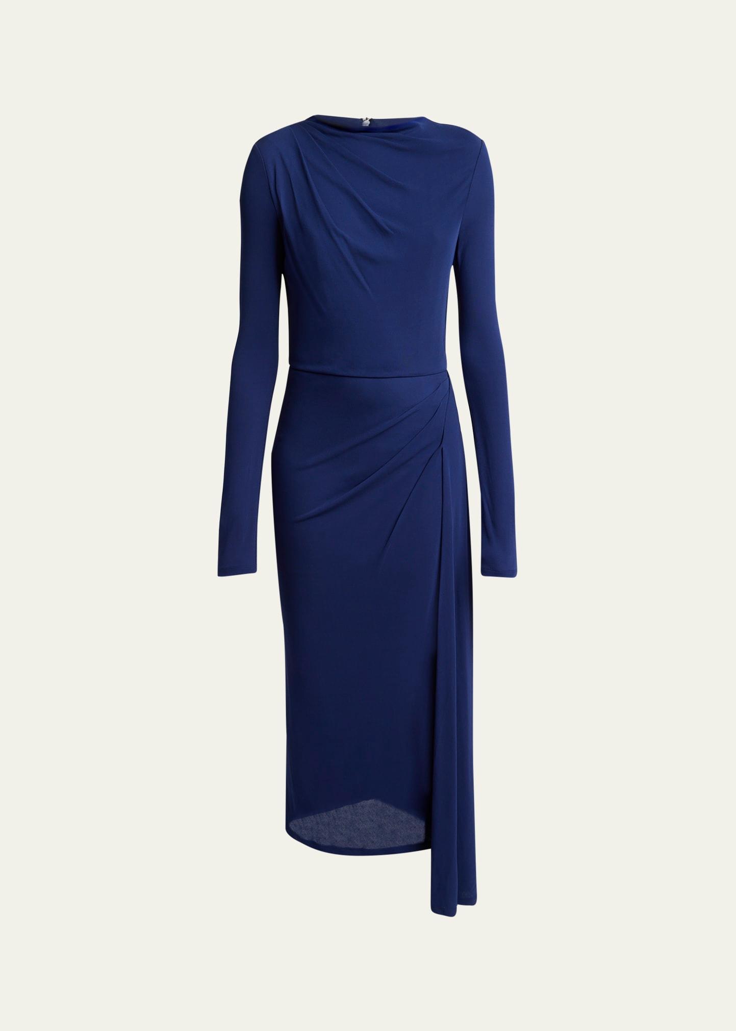 long sleeve draped midi dress