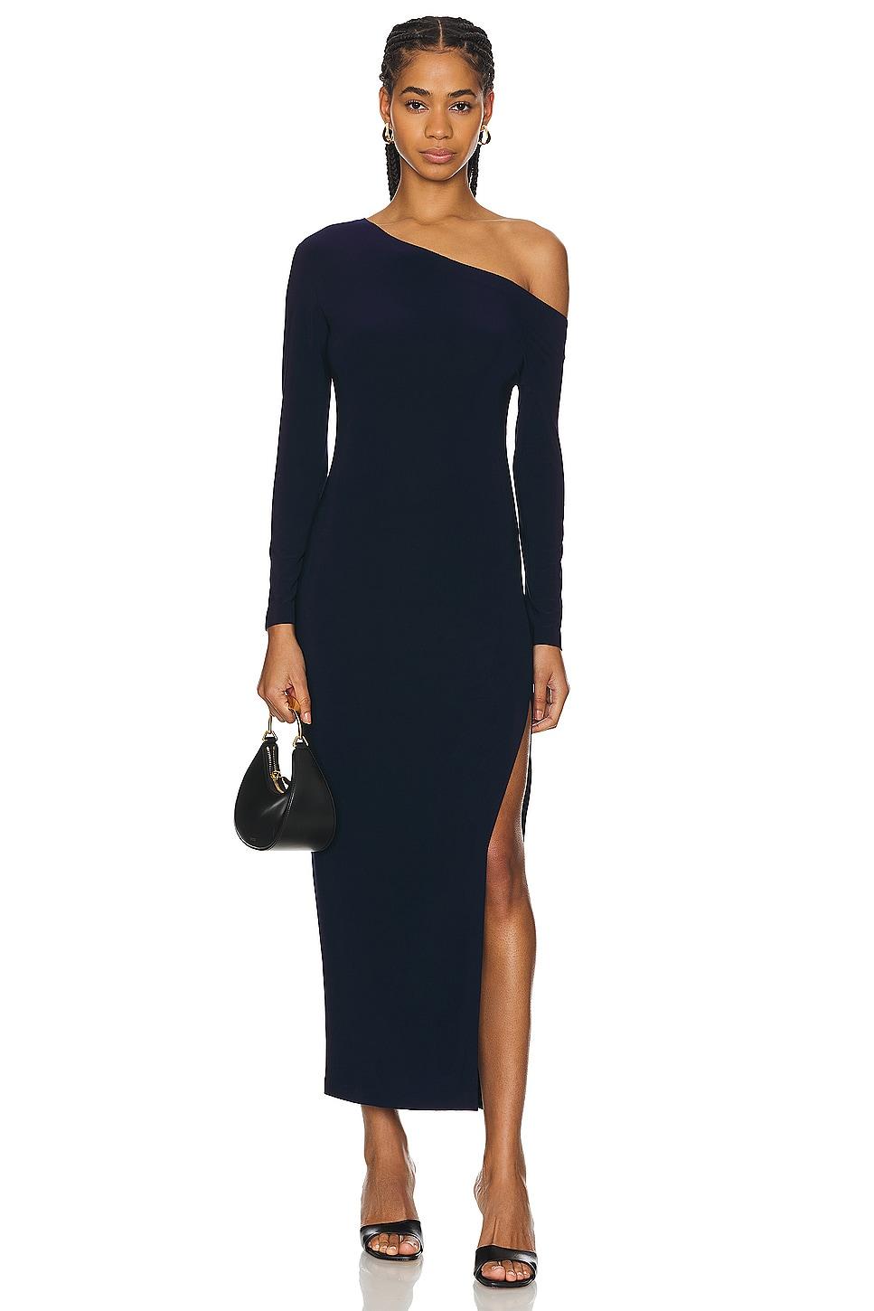 long sleeve drop shoulder side slit gown