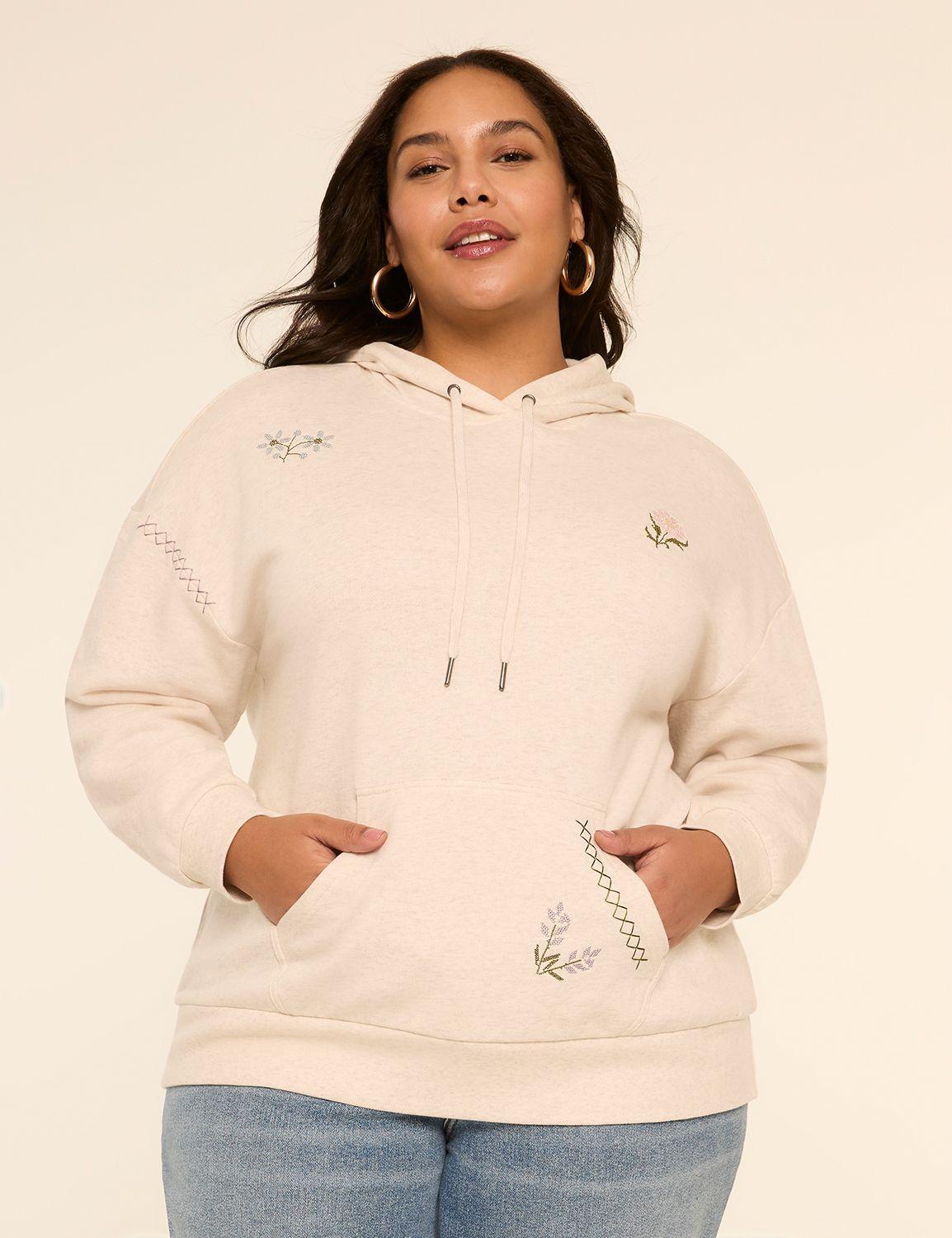 long-sleeve embroidered kangaroo pocket sweatshirt