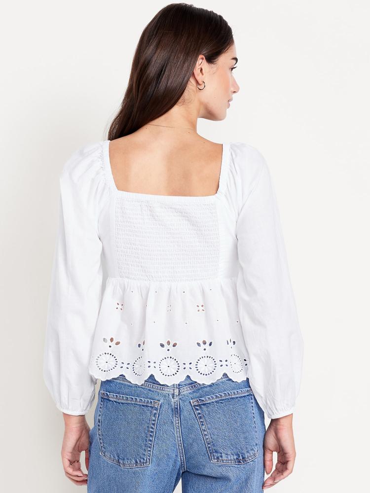 long-sleeve eyelet top
