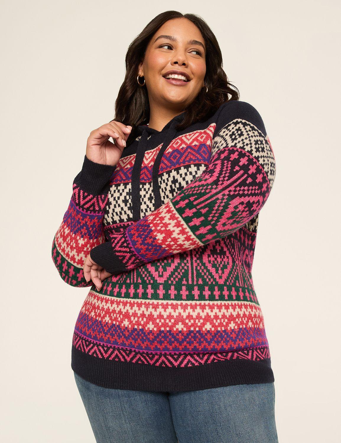 long-sleeve fair isle hoodie sweater