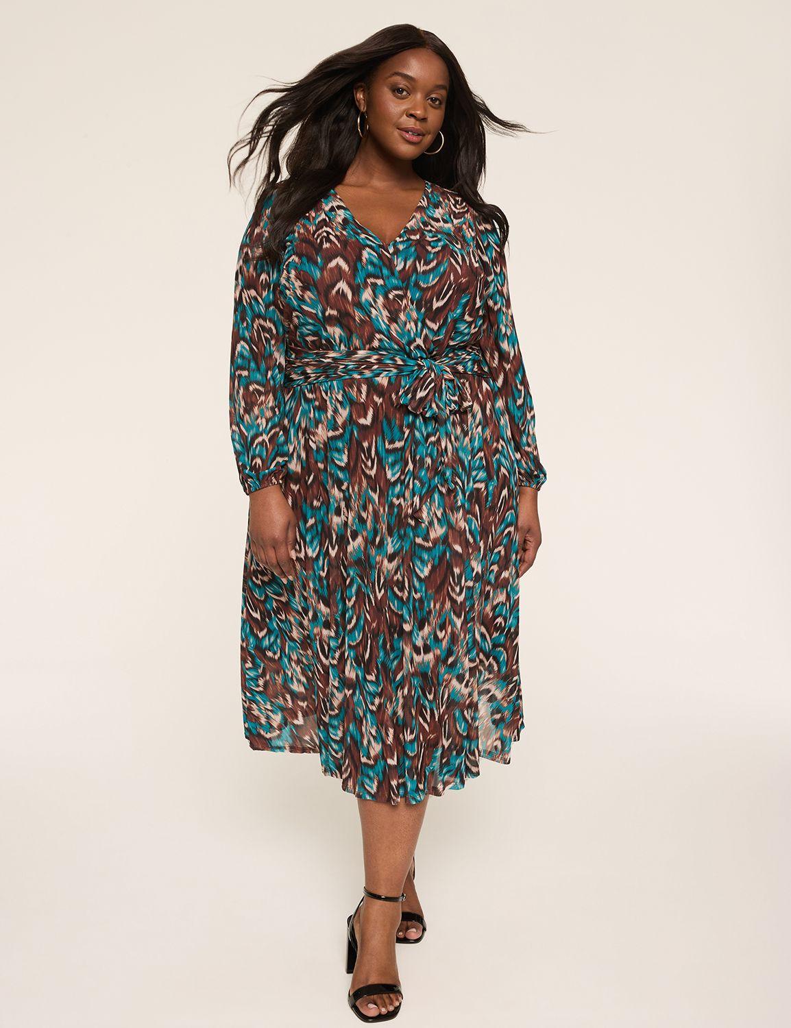 long-sleeve faux-wrap dress