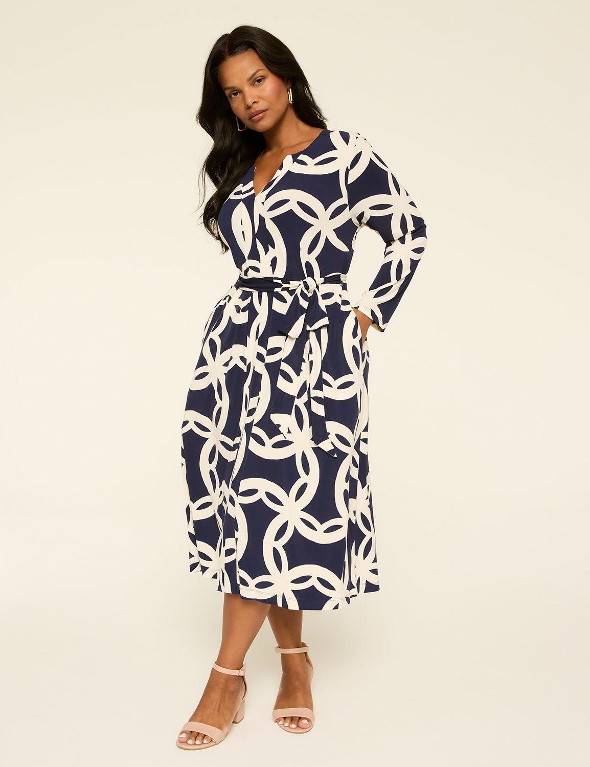 long-sleeve faux-wrap dress
