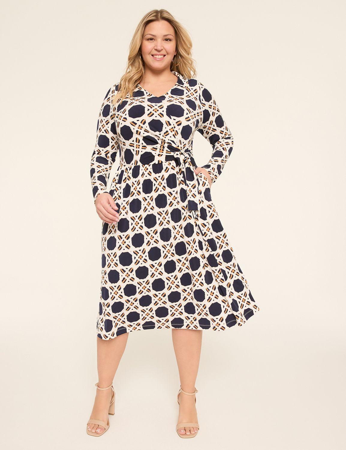 long-sleeve faux-wrap jersey dress