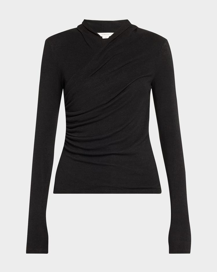 long-sleeve faux-wrap top