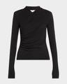 long-sleeve faux-wrap top