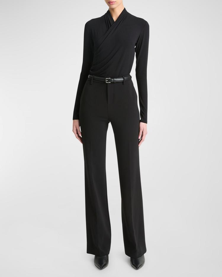 long-sleeve faux-wrap top